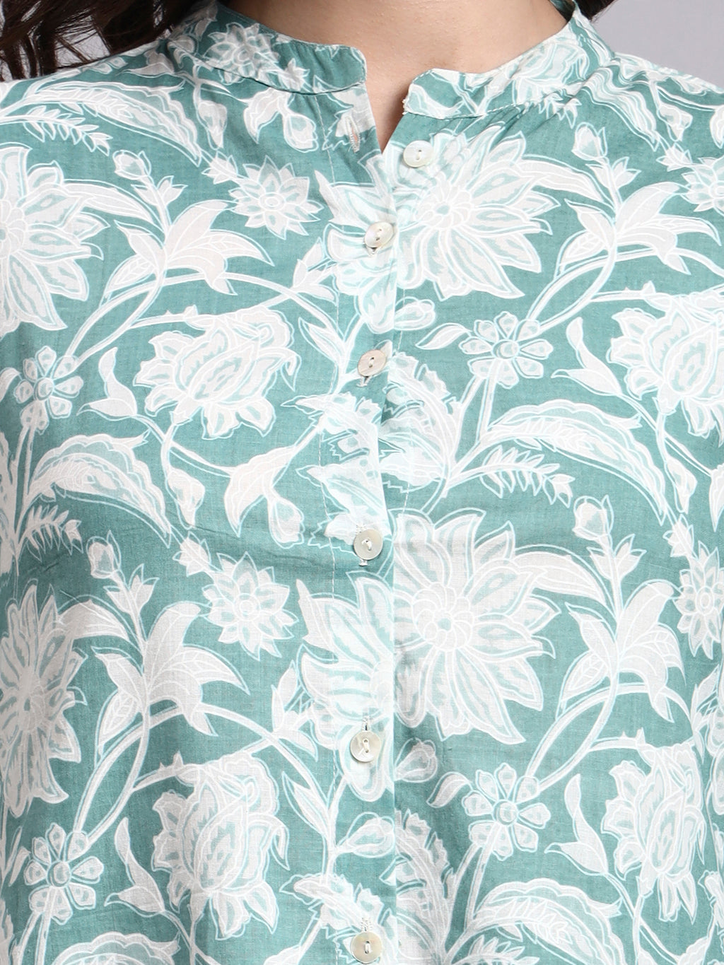 Women Green Printed Cotton Kurta pant set