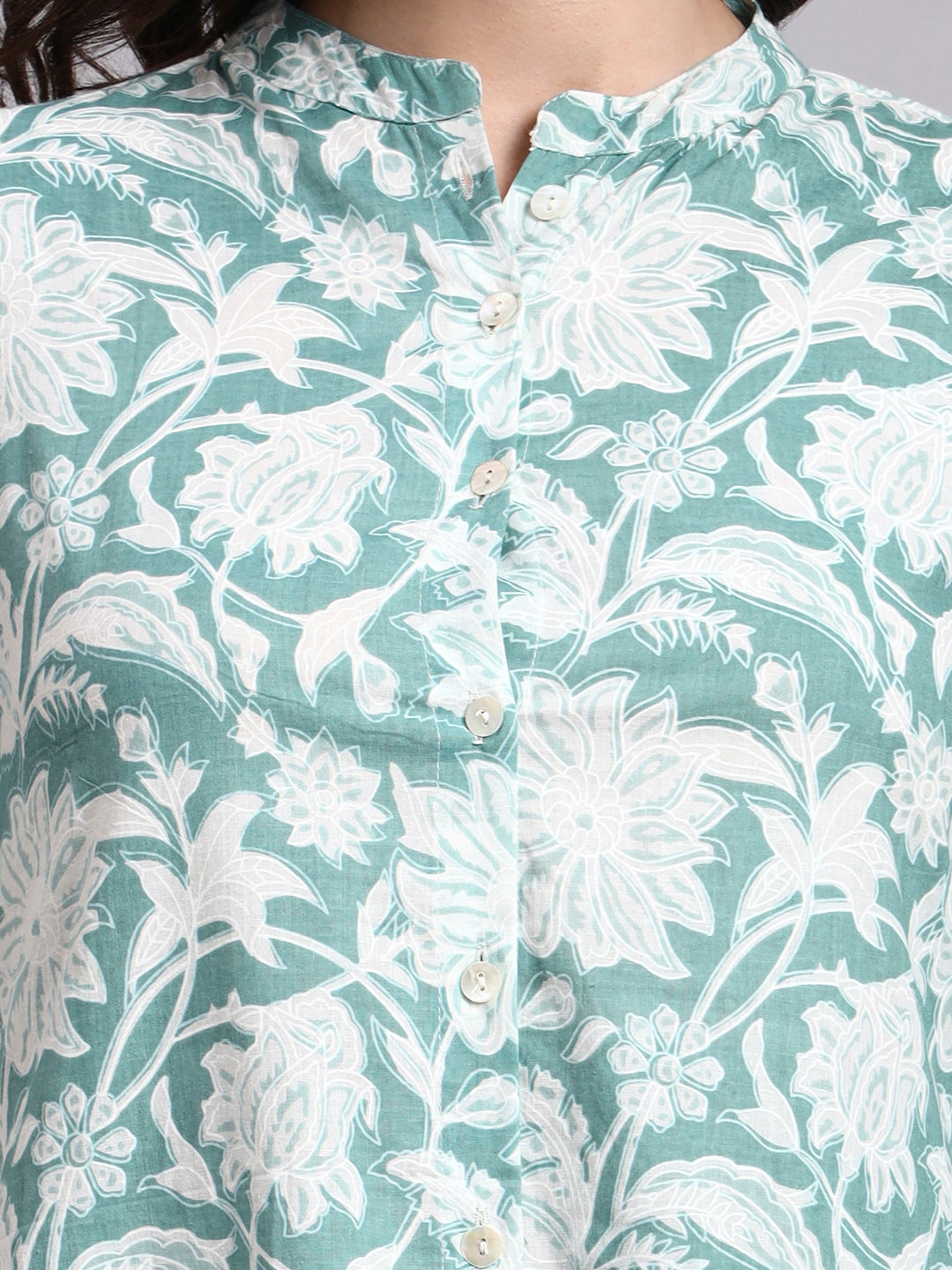 Women Green Printed Cotton Kurta pant set