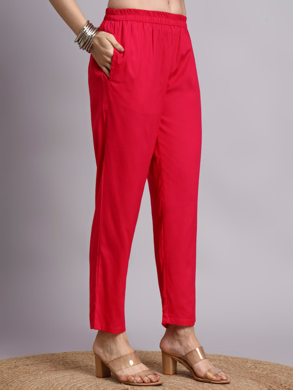 Women Pink Printed Cotton lurex kurta pant dupatta set
