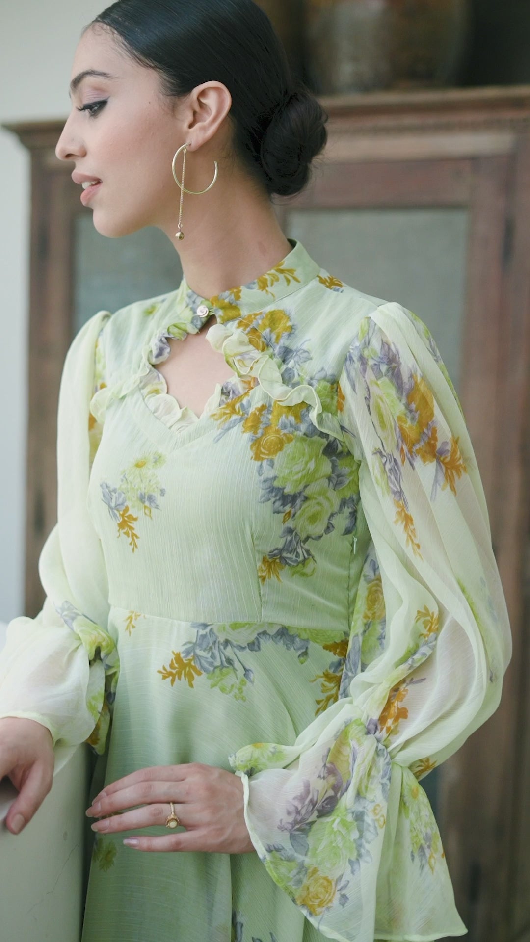 Grey Chiffon Printed Dress