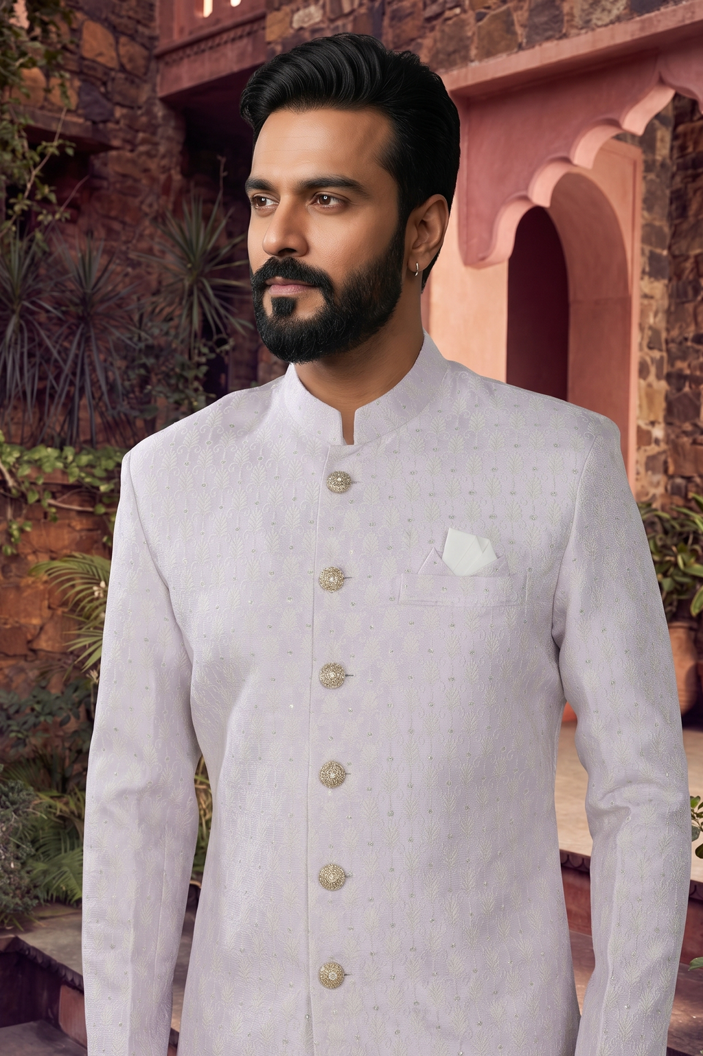 Men's WOVEN JACQUARD LIGHT PURPLE  SEMI-INDO-WESTERN