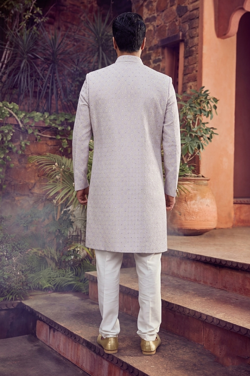 Men's WOVEN JACQUARD LIGHT PURPLE  SEMI-INDO-WESTERN