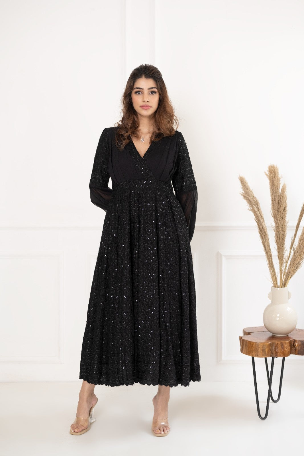 Black Rayon Chikankari Dress