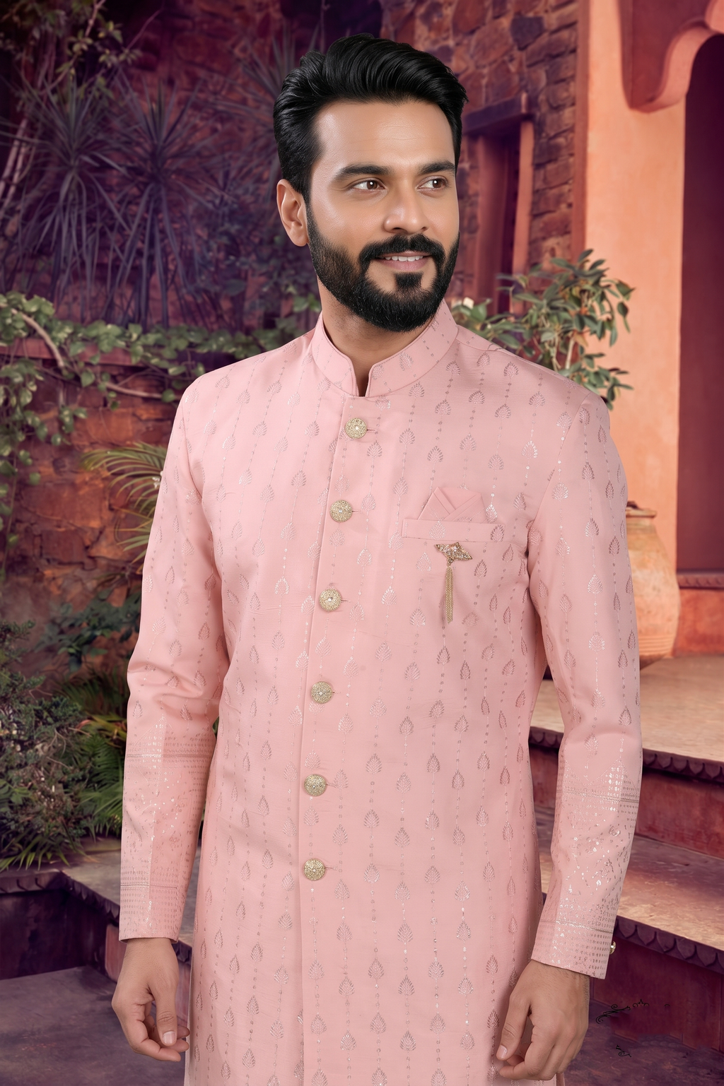 Men's SILK PINK  SEMI-INDO-WESTERN