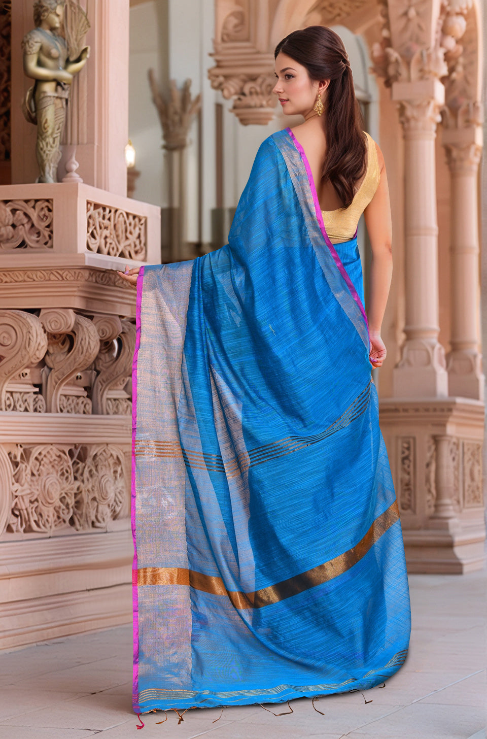Cotton Blue Saree with Running Blouse