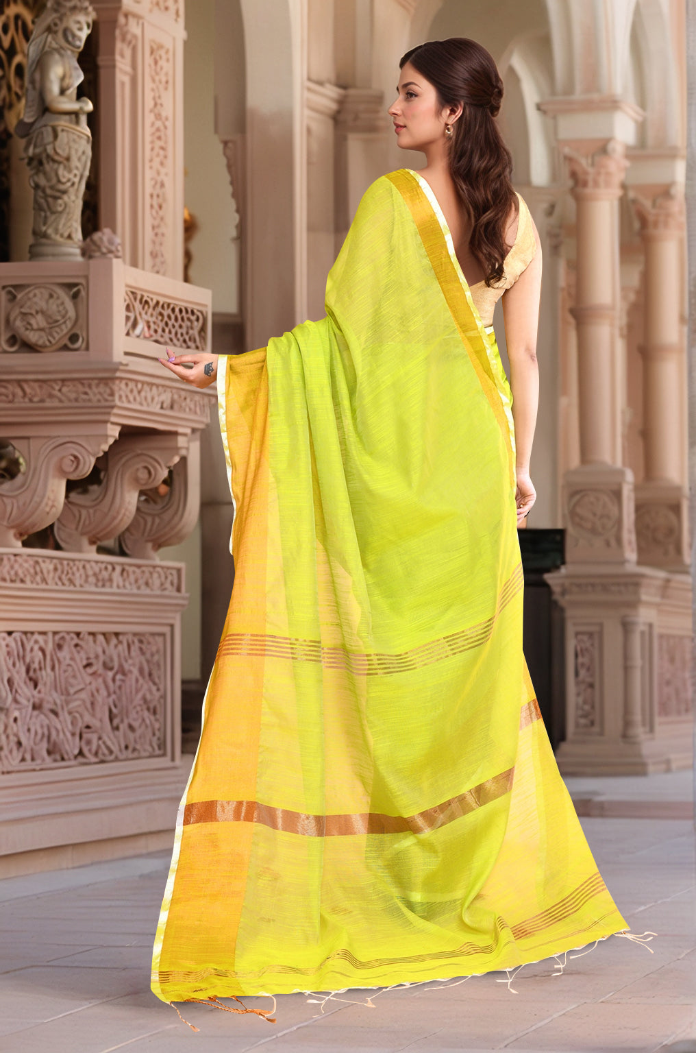 Cotton Yellow Saree with Running Blouse