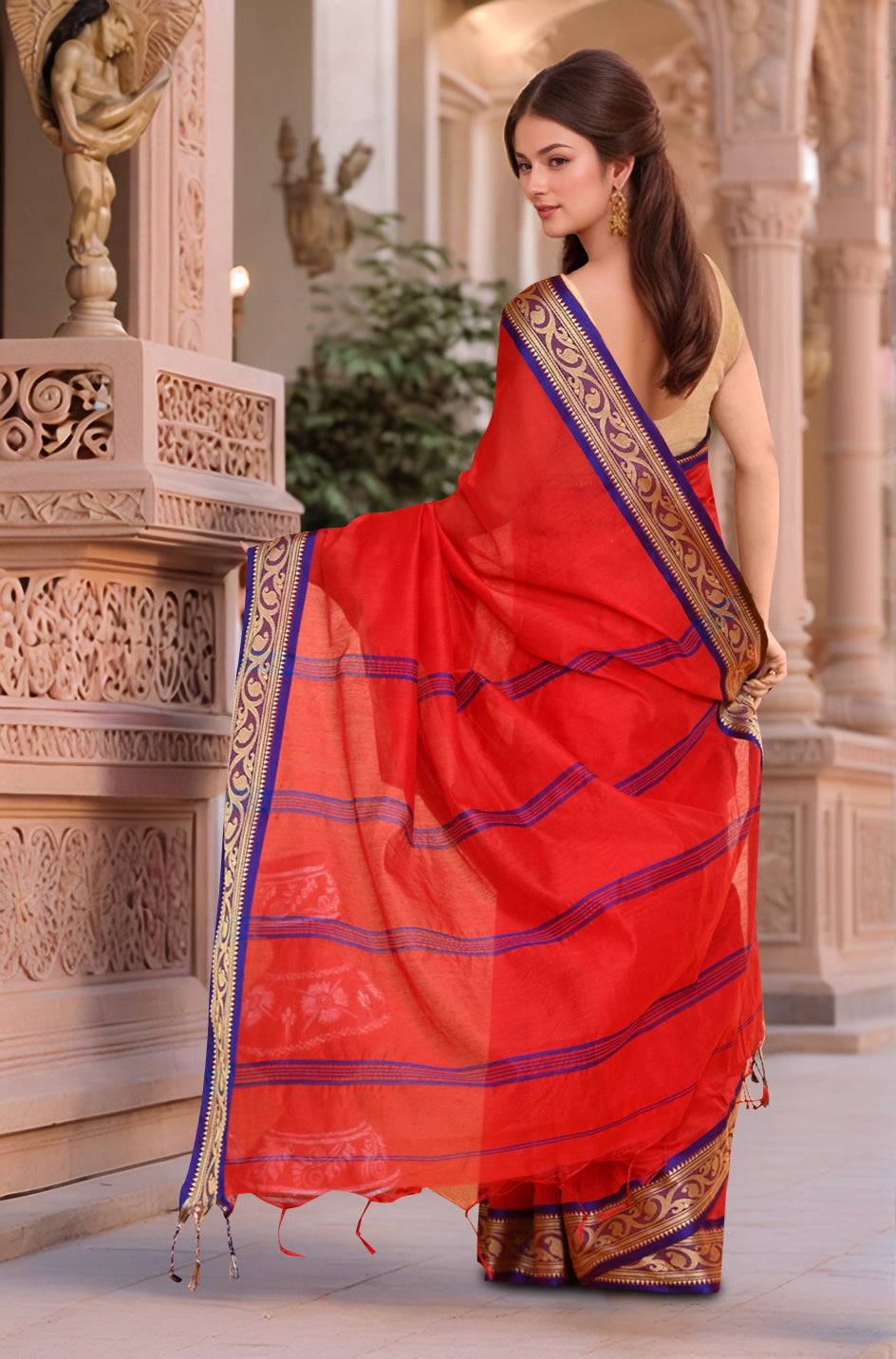 Cotton Red saree with Running Blouse