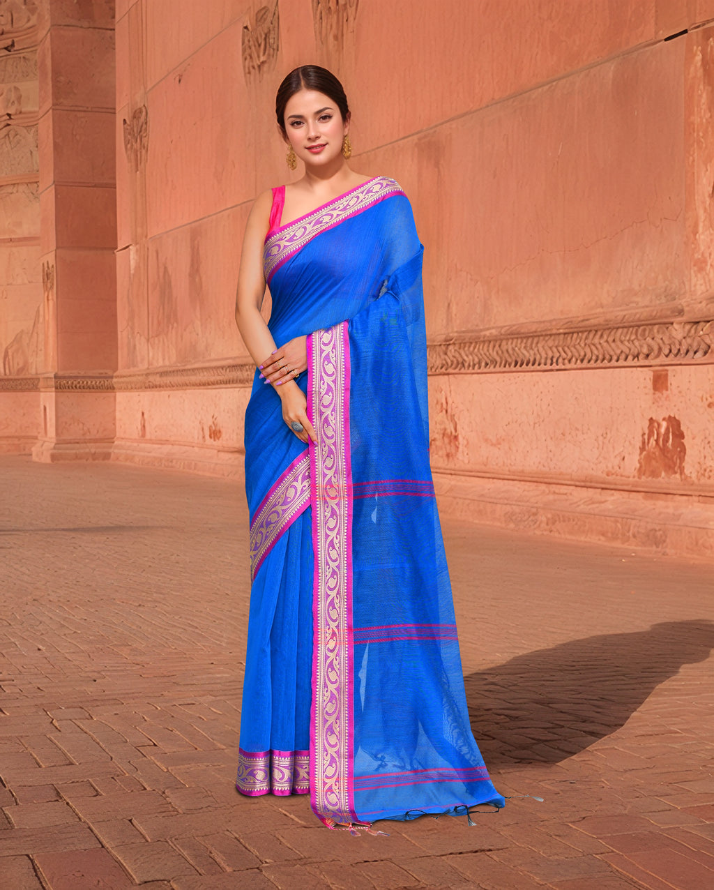 Cotton Blue saree with Running Blouse