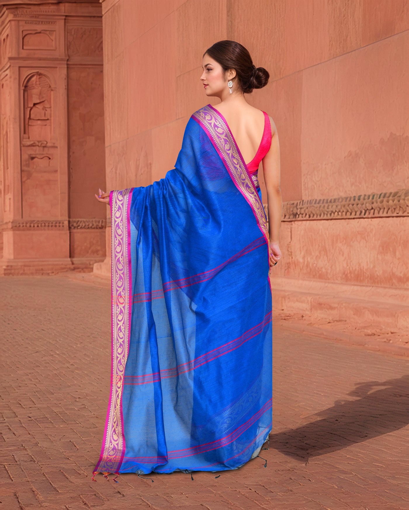 Cotton Blue saree with Running Blouse