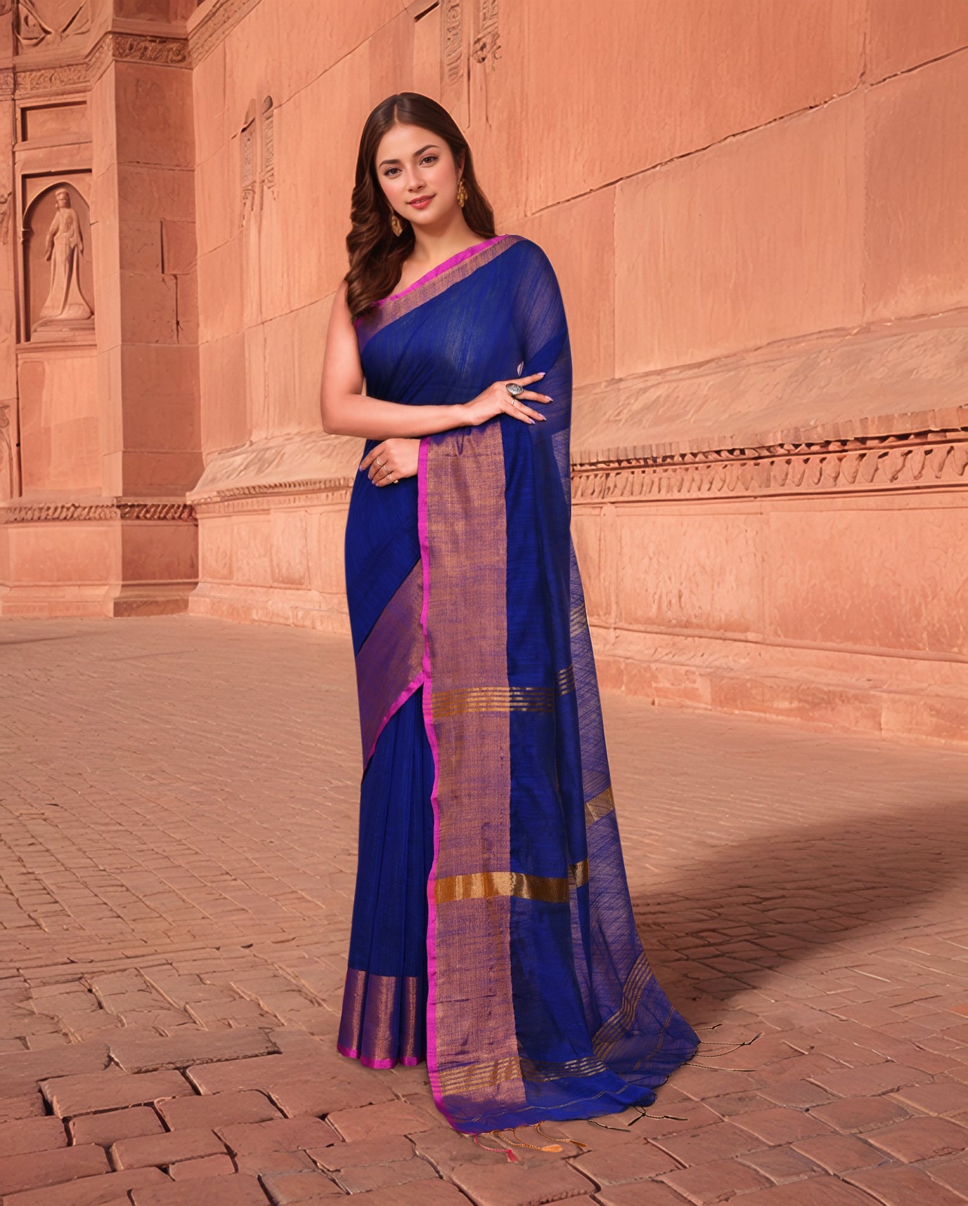 Cotton Blue Saree with Running Blouse