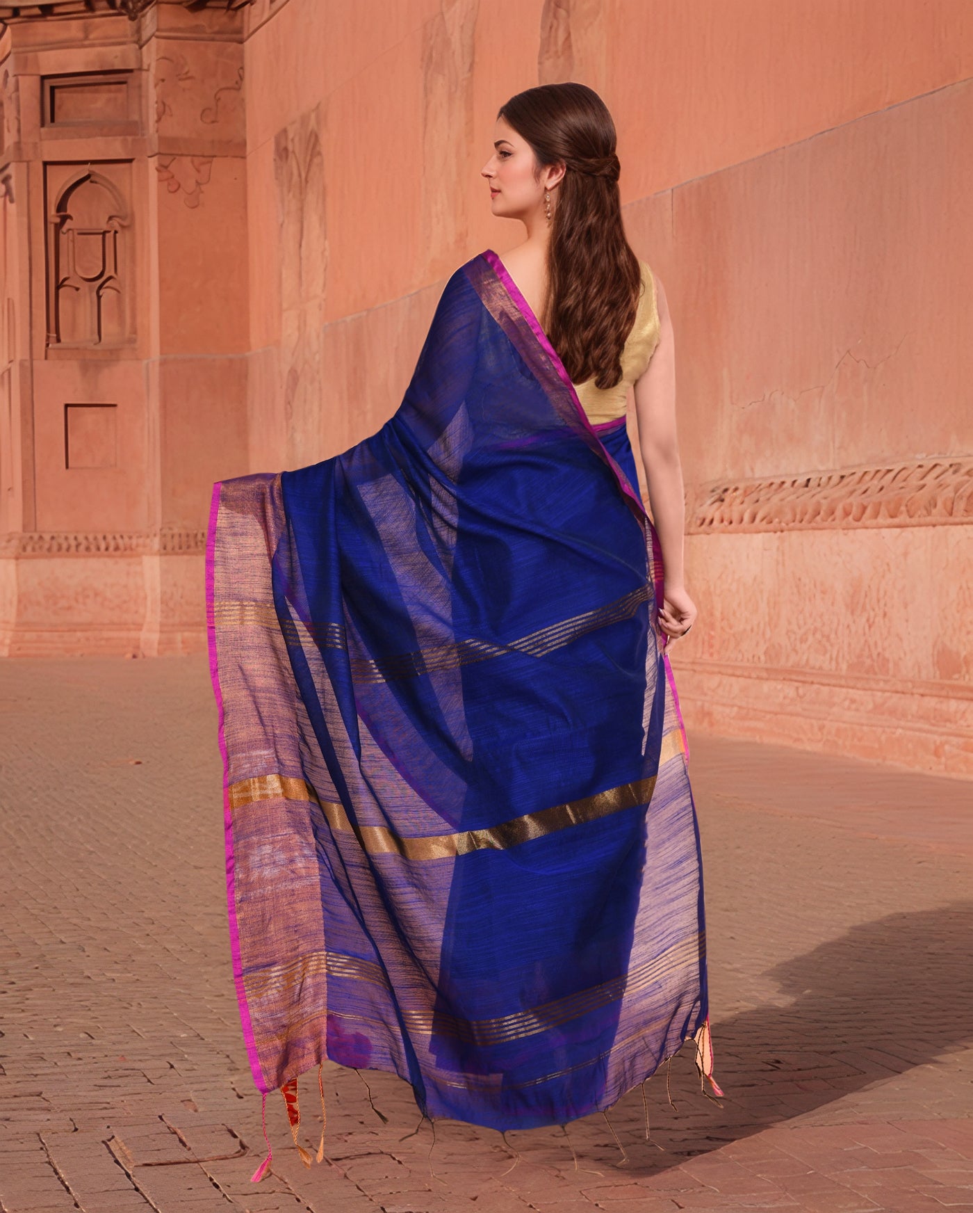 Cotton Blue Saree with Running Blouse