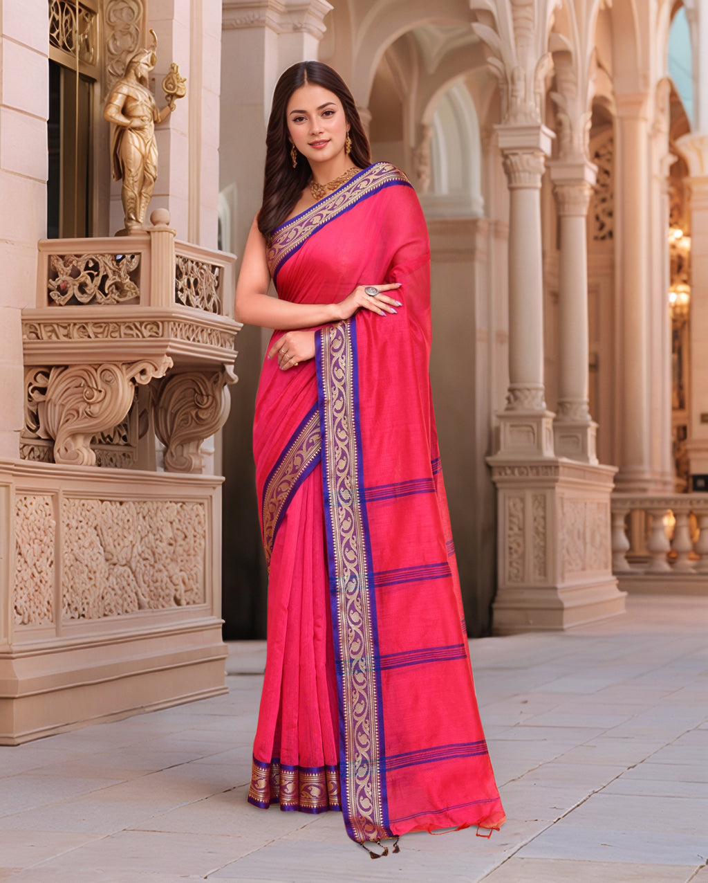 Cotton Pink Saree with Running Blouse