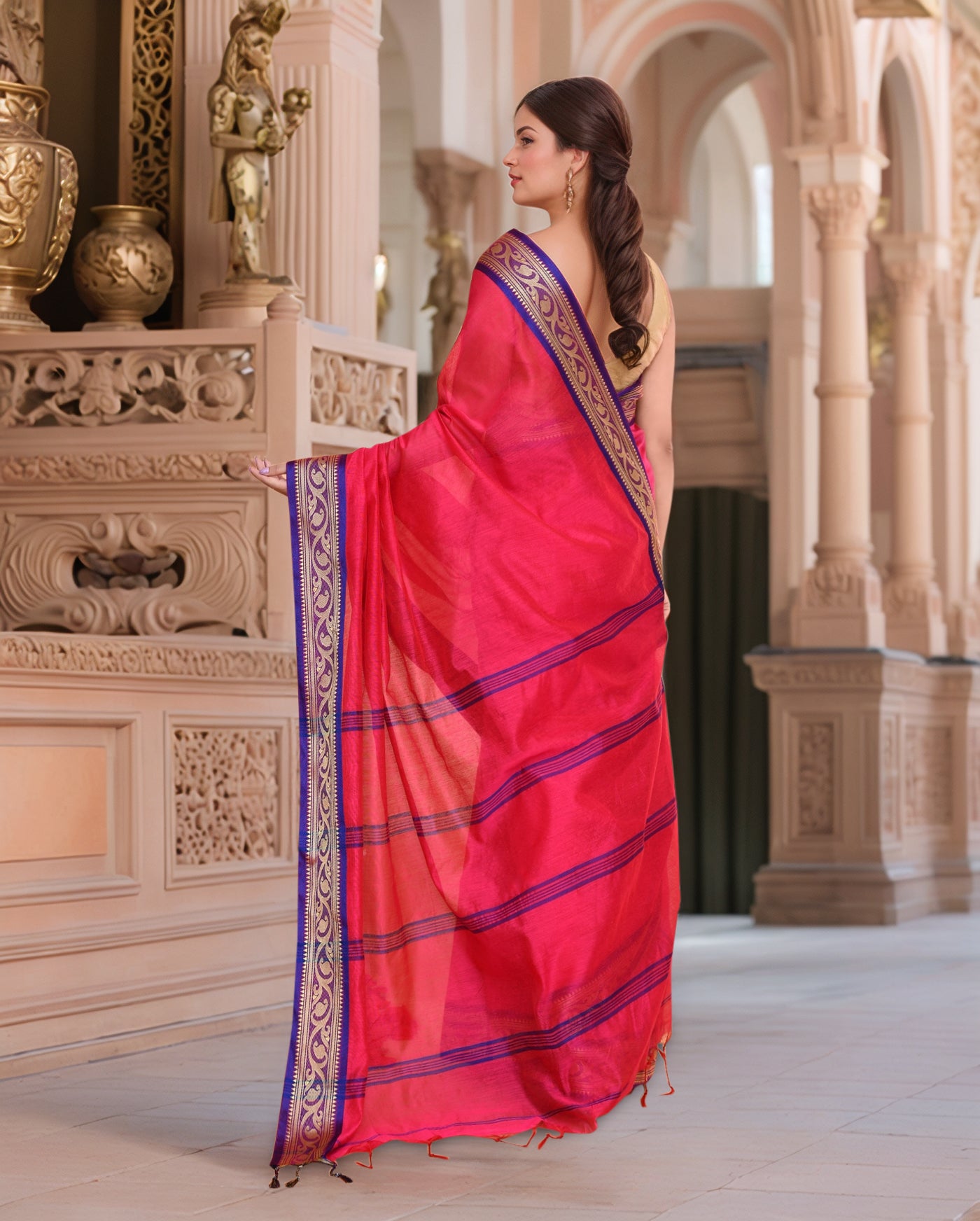 Cotton Pink Saree with Running Blouse