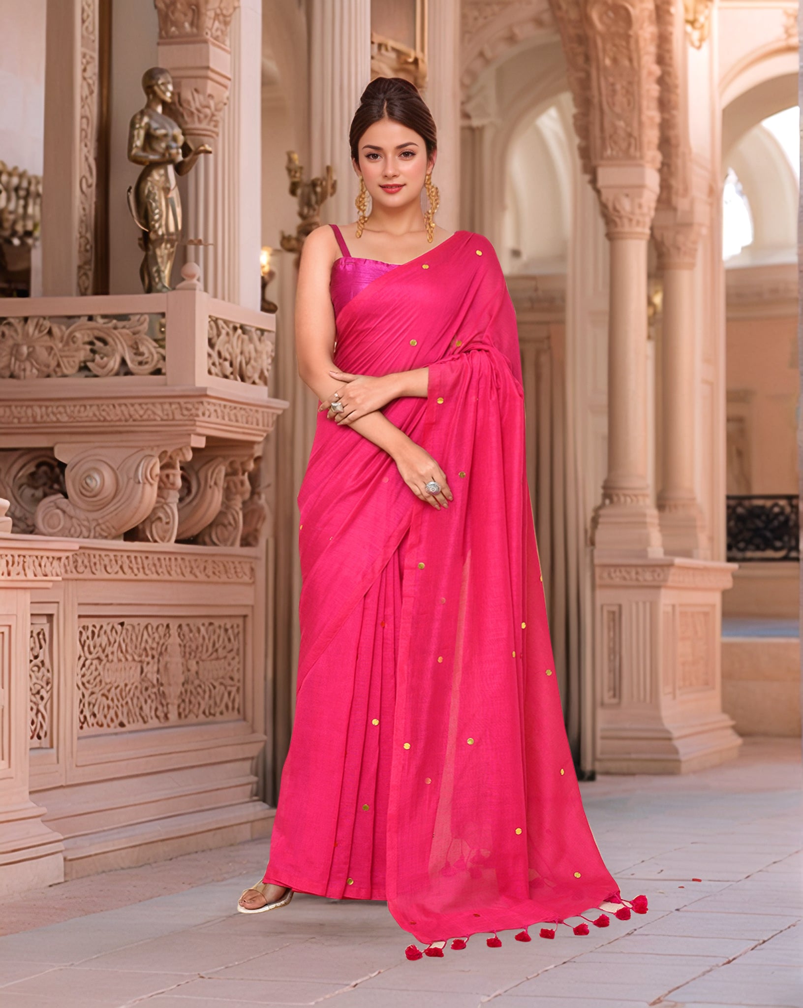 Cotton Pink Saree with Running Blouse