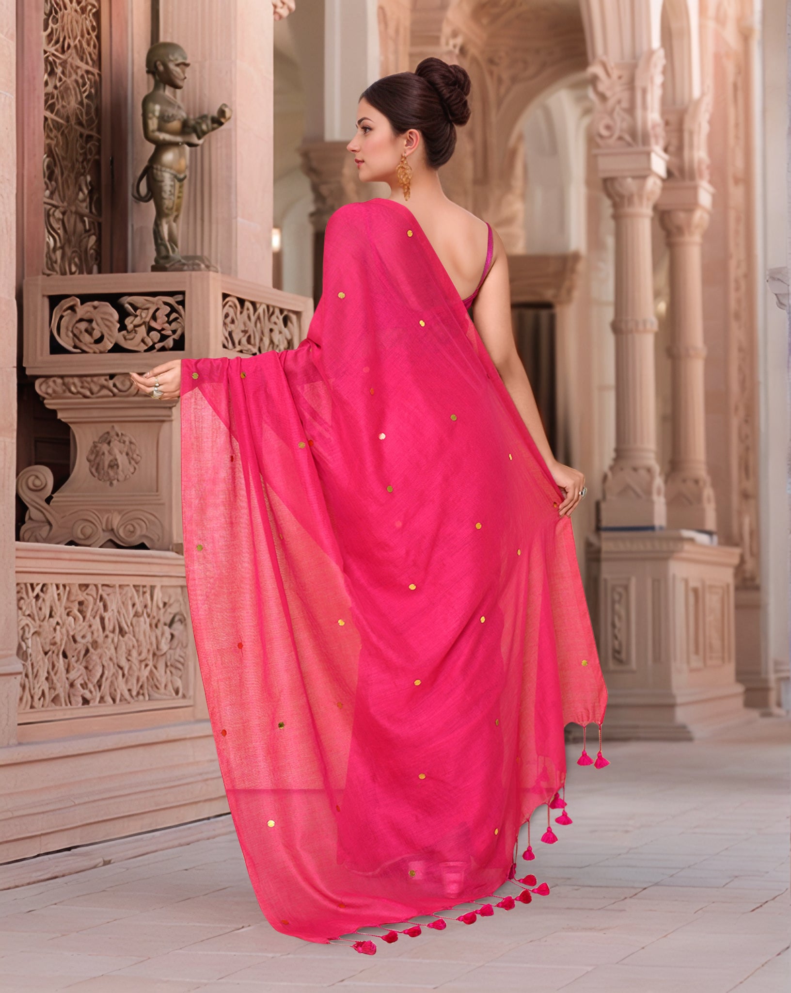 Cotton Pink Saree with Running Blouse