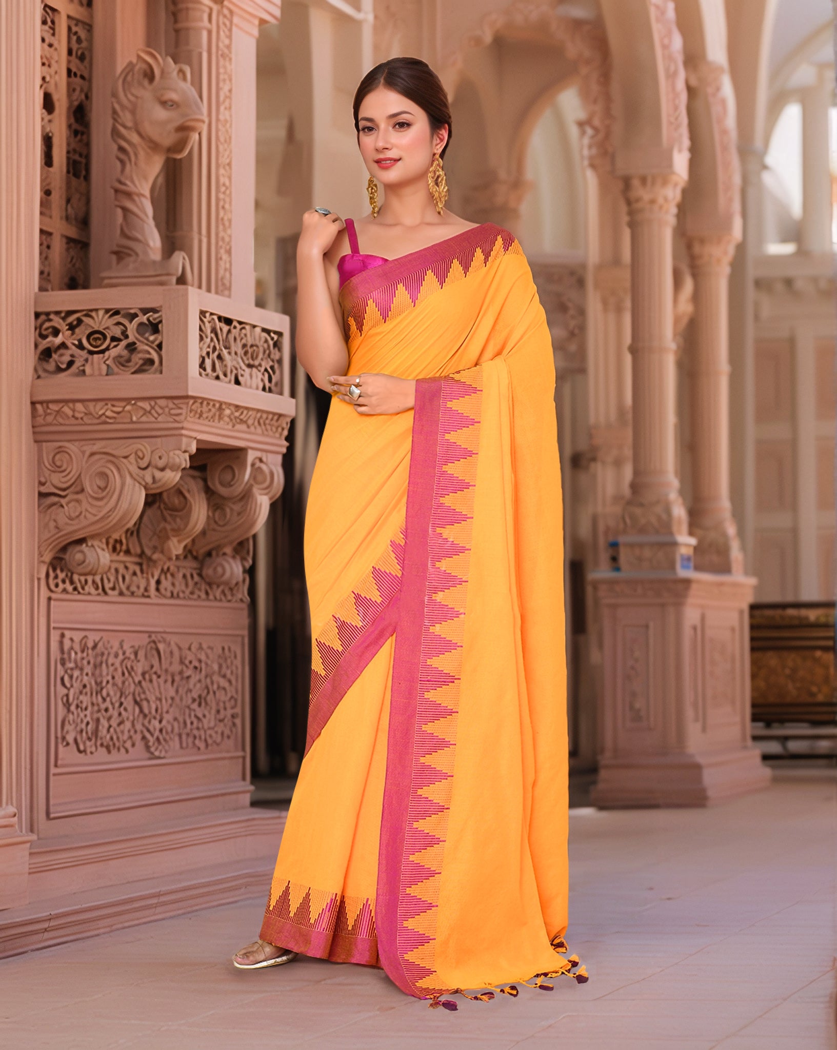 Cotton Mustard Saree with Running Blouse
