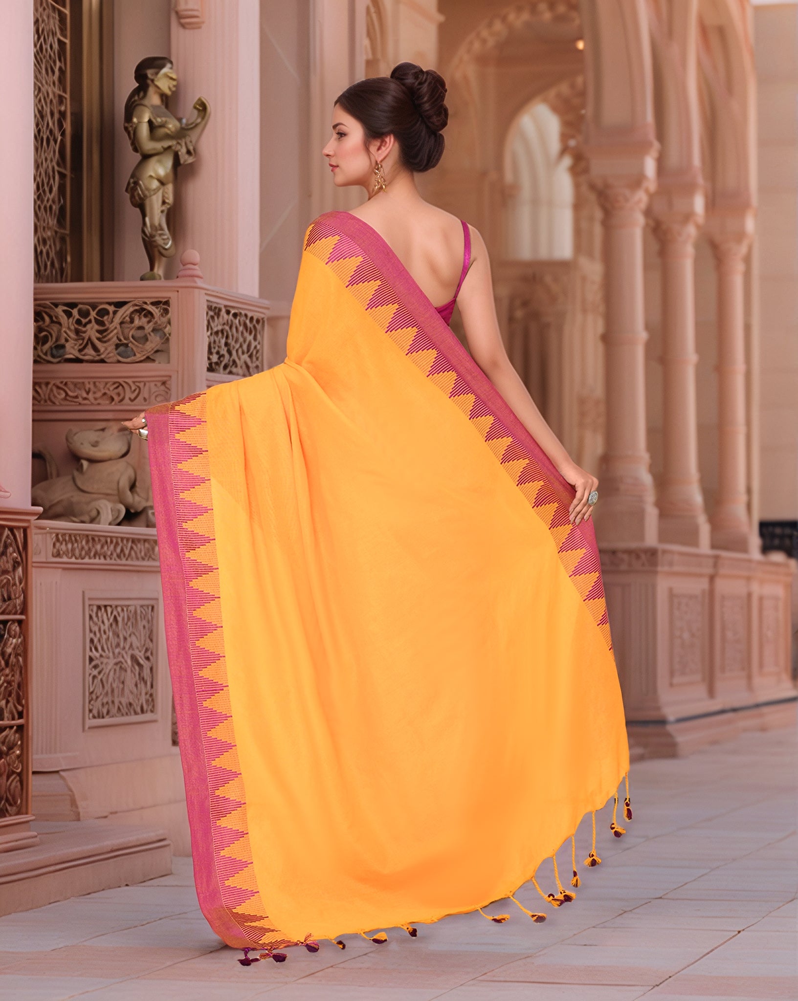 Cotton Mustard Saree with Running Blouse