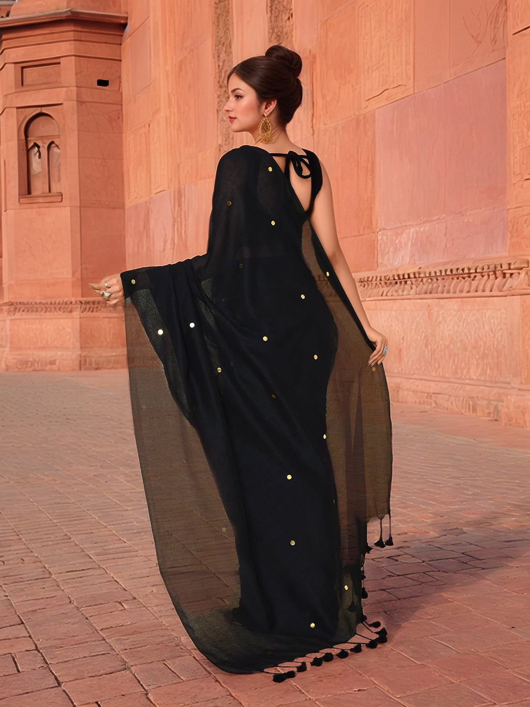 Cotton Black Saree with Running Blouse