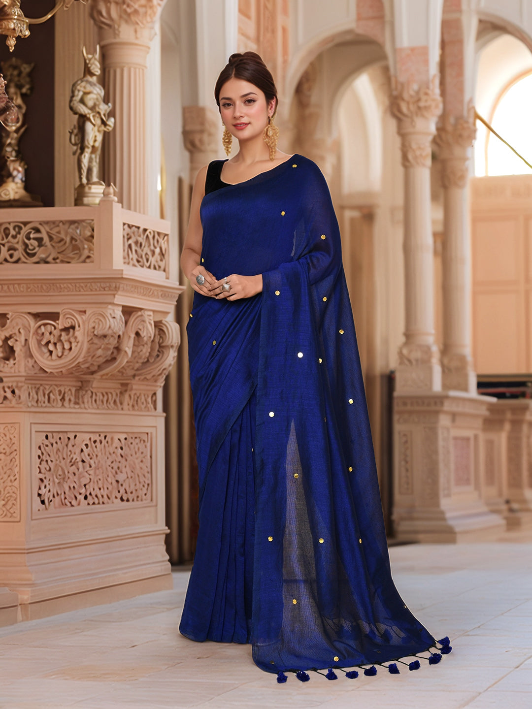 Cotton Royal Blue saree with Running Blouse