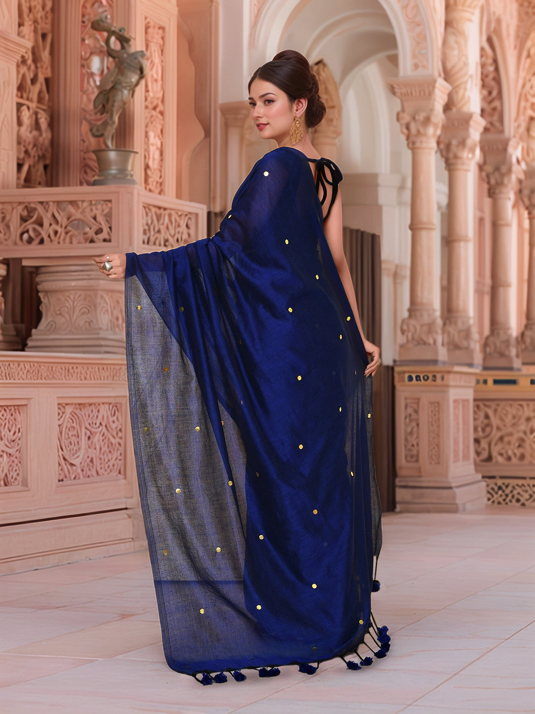 Cotton Royal Blue saree with Running Blouse