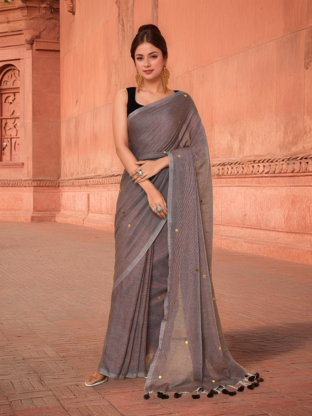 Cotton Grey Saree with Running Blouse