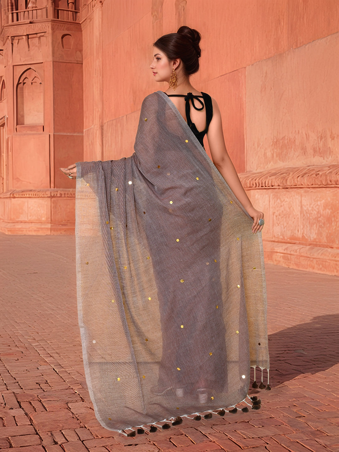 Cotton Grey Saree with Running Blouse
