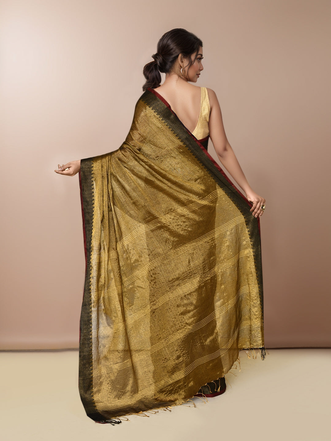 Women Multicolor Tissue Saree with Running Blouse Pcs
